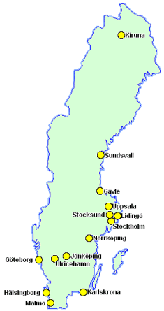 Sverige with the tramway cities